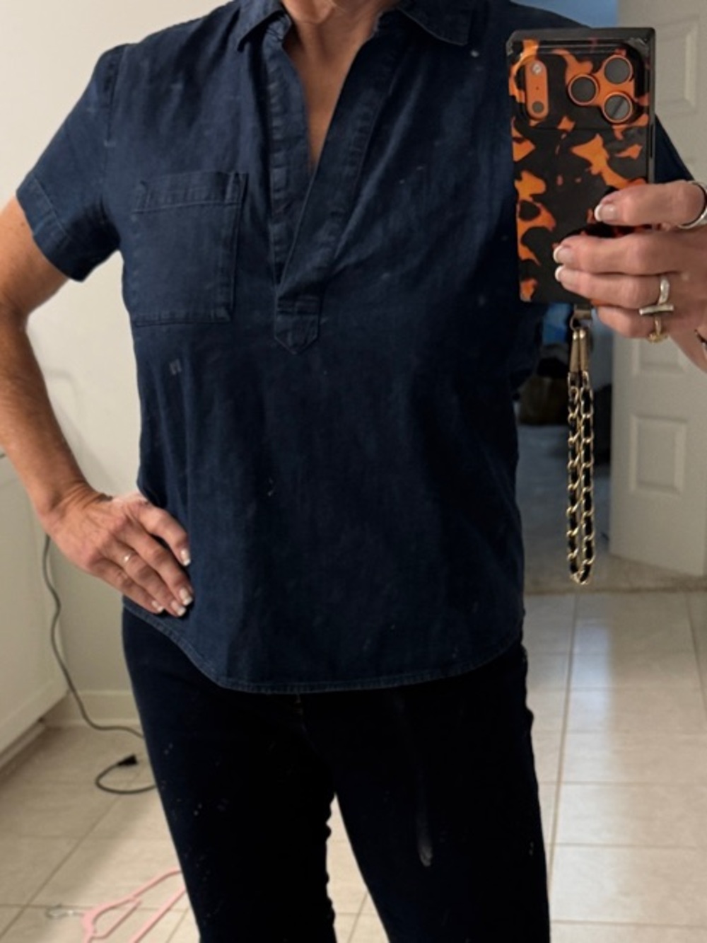 J. Crew Navy Short-Sleeve Popover Shirt